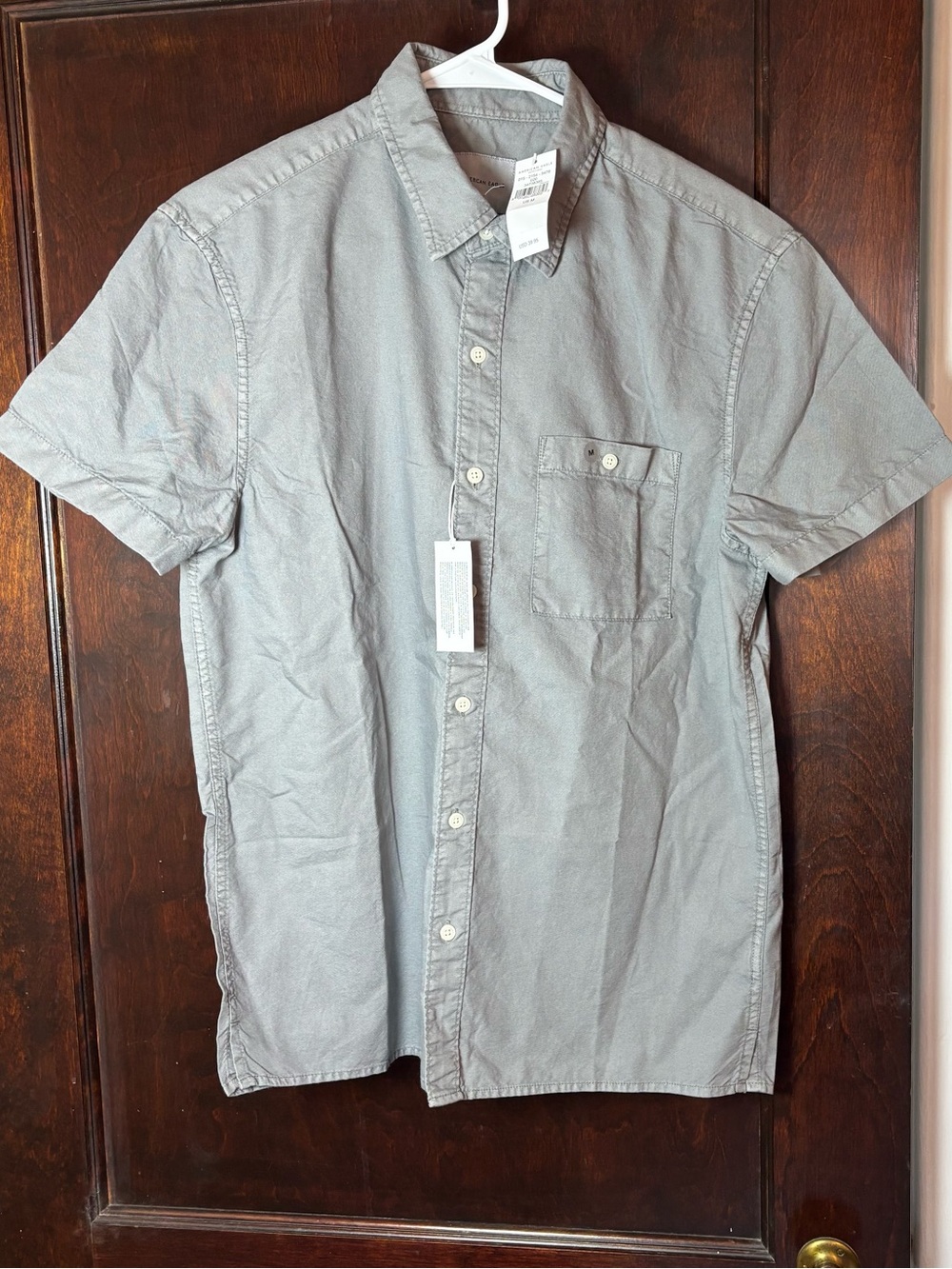 American Eagle Shirt Men's M Gray Cotton Standard Fit Short Sleeve Button-Up NWT